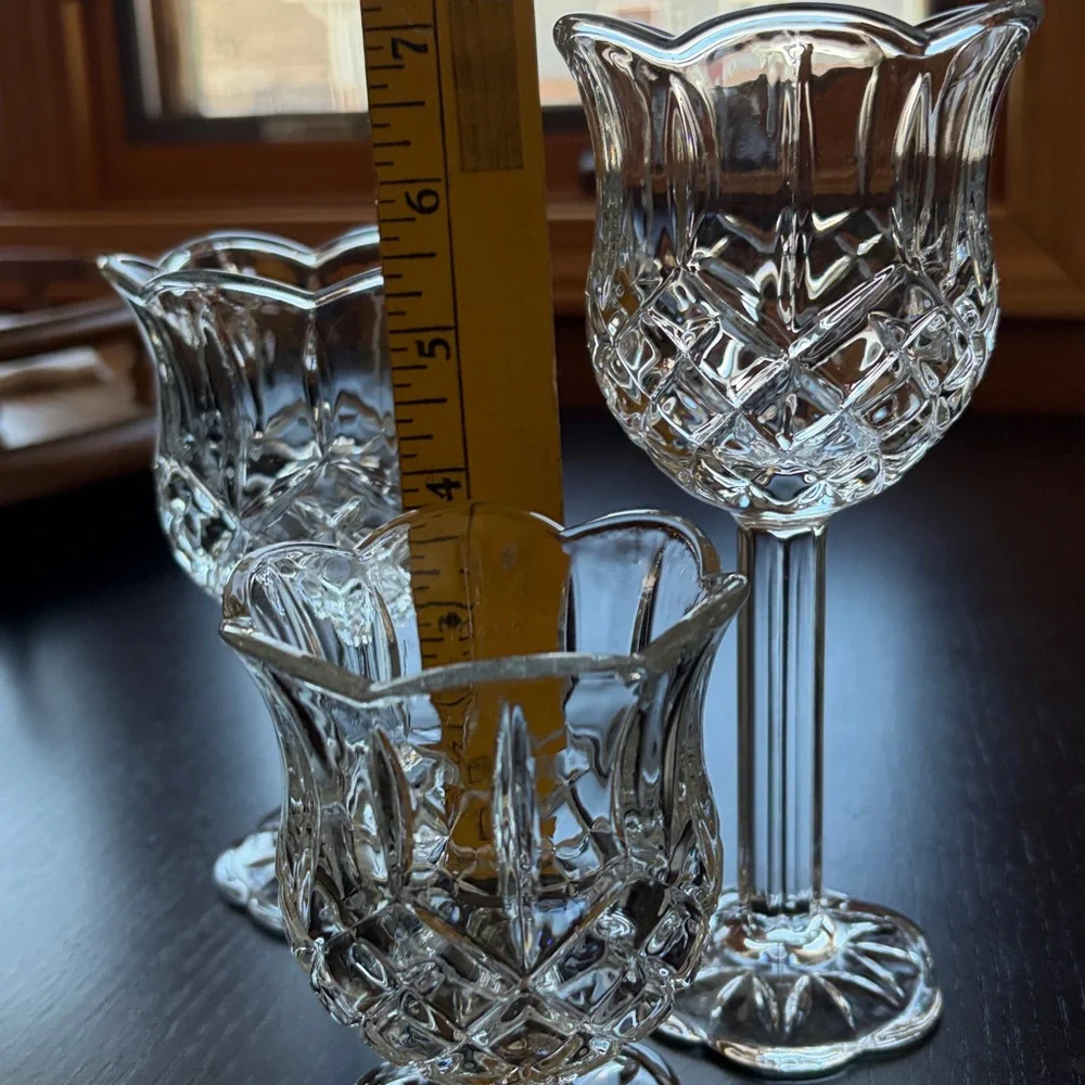 HOMCO graduated Scalloped Clear votive candle holder set of 3 - Picture 5 of 8